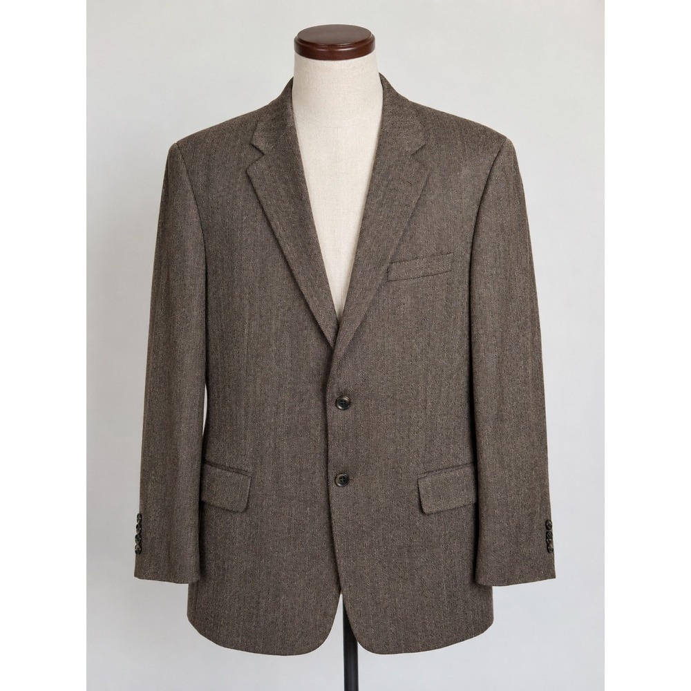 Jos A Bank Reserve Brown Herringbone Silk Wool Sport Coat Blazer 46R‎ Regal Fit